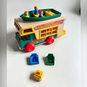 Vintage Fisher Price Play Family Camper Boat Figures Set
